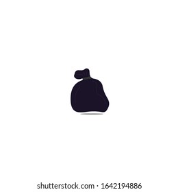  Black garbage bag on white background. Package design. Garbage waste. Ecology symbol. Full dustbin icon vector illustration. Trash icon. 