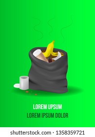 Black garbage bag open. sack Rubbish. sackful trash. litter