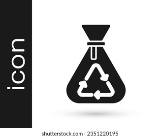 Black Garbage bag with recycle symbol icon isolated on white background. Trash can icon. Recycle basket sign.  Vector