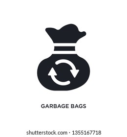 black garbage bags isolated vector icon. simple element illustration from furniture and household concept vector icons. garbage bags editable black logo symbol design on white background. can be use