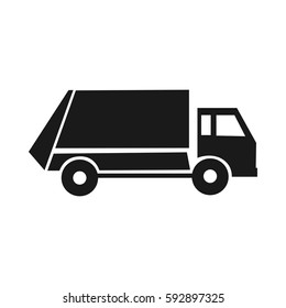 Black garbage icon. Communal Service. Special trucks. Cleaning the city. Isolated on a white background