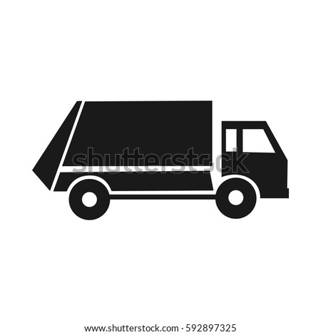 Black garbage icon. Communal Service. Special trucks. Cleaning the city. Isolated on a white background