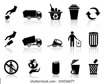 black garbage icons set