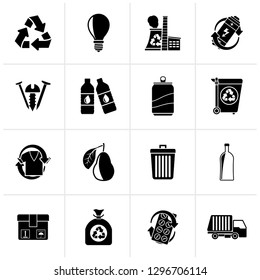 Black Garbage and Recycling Icons - vector icon set
