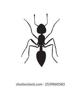 Silueta de hormiga de jardín negro. Vector de icono de hormiga de jardín.