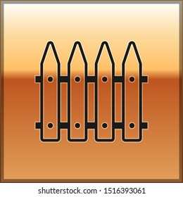 Black Garden fence wooden icon isolated on gold background.  Vector Illustration