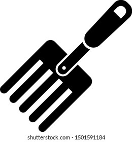 Black Garden fork icon isolated on white background. Pitchfork icon. Tool for horticulture, agriculture, farming.  Vector Illustration