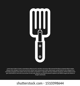 Black Garden fork icon isolated on black background. Pitchfork icon. Tool for horticulture, agriculture, farming.  Vector Illustration