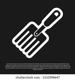 Black Garden fork icon isolated on black background. Pitchfork icon. Tool for horticulture, agriculture, farming.  Vector Illustration