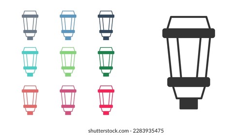 Black Garden light lamp icon isolated on white background. Solar powered lamp. Lantern. Street lamp. Set icons colorful. Vector