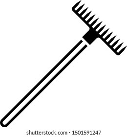 Black Garden rake icon isolated on white background. Tool for horticulture, agriculture, farming. Ground cultivator. Housekeeping equipment.  Vector Illustration