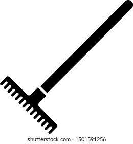Black Garden rake icon isolated on white background. Tool for horticulture, agriculture, farming. Ground cultivator. Housekeeping equipment.  Vector Illustration