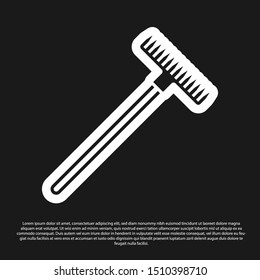 Black Garden rake icon isolated on black background. Tool for horticulture, agriculture, farming. Ground cultivator. Housekeeping equipment.  Vector Illustration
