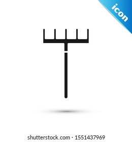 Black Garden rake icon isolated on white background. Tool for horticulture, agriculture, farming. Ground cultivator. Housekeeping equipment.  Vector Illustration