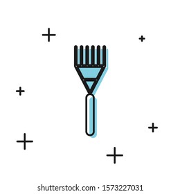 Black Garden rake icon isolated on white background. Tool for horticulture, agriculture, farming. Ground cultivator. Housekeeping equipment.  Vector Illustration