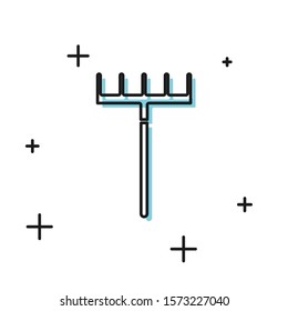 Black Garden rake icon isolated on white background. Tool for horticulture, agriculture, farming. Ground cultivator. Housekeeping equipment.  Vector Illustration