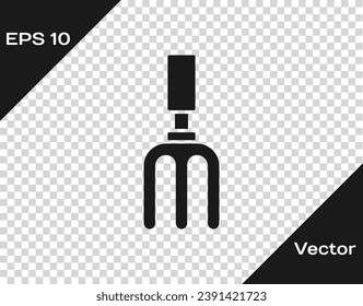 Black Garden rake icon isolated on transparent background. Tool for horticulture, agriculture, farming. Ground cultivator.  Vector