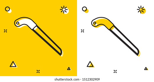 Black Garden saw icon isolated on yellow and white background. Random dynamic shapes. Vector Illustration