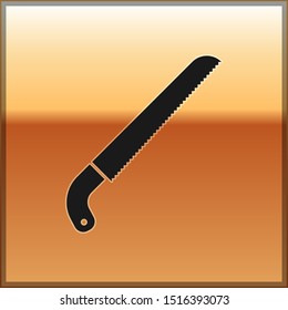 Black Garden saw icon isolated on gold background.  Vector Illustration