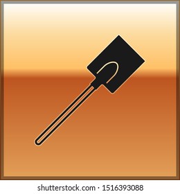 Black Garden shovel icon isolated on gold background. Gardening tool. Tool for horticulture, agriculture, farming.  Vector Illustration