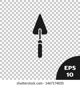 Black Garden trowel spade or shovel icon isolated on transparent background. Gardening tool. Tool for horticulture, agriculture, farming.  Vector Illustration