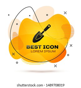 Black Garden trowel spade or shovel icon isolated on white background. Gardening tool. Tool for horticulture, agriculture, farming. Fluid color banner. Vector Illustration