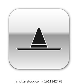 Black Gardener, farmer or agricultural worker hat icon isolated on white background. Silver square button. Vector Illustration
