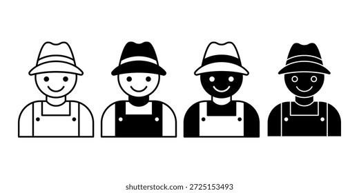 Schwarzes Gärtner-Ikonenbündel, das Menschen darstellt, die in Gärten und Außenbereichen arbeiten. Ideal für Lifestyle-Visuals, Agrarthemen und Hobbykonzepte.