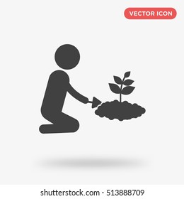 Black gardener icon, person and flower vector on white background