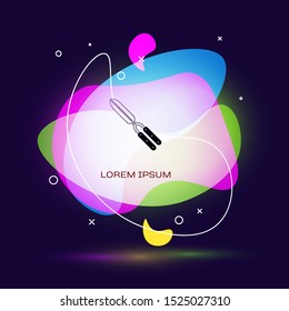 Black Gardening handmade scissors for trimming icon isolated on dark blue background. Pruning shears with wooden handles. Abstract banner with liquid shapes. Vector Illustration