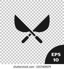 Black Gardening handmade scissors for trimming icon isolated on transparent background. Pruning shears with wooden handles.  Vector Illustration