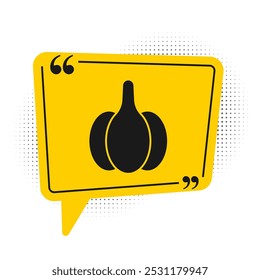 Ícone de alho preto isolado no fundo branco. Símbolo de balão de fala amarelo. Vetor