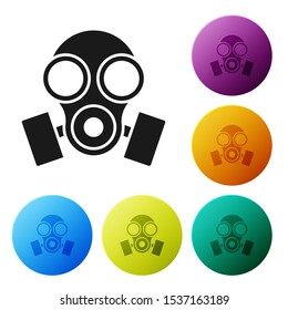 Black Gas mask icon isolated on white background. Respirator sign. Set icons colorful circle buttons. Vector Illustration