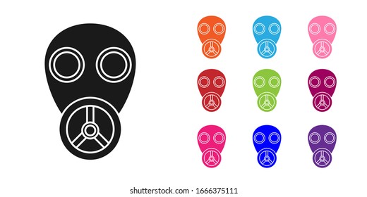 Black Gas mask icon isolated on white background. Respirator sign. Set icons colorful. Vector Illustration