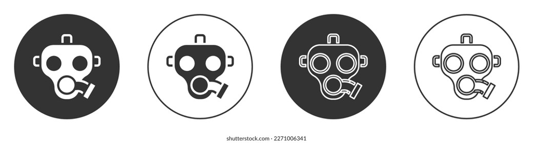 Black Gas mask icon isolated on white background. Respirator sign. Circle button. Vector