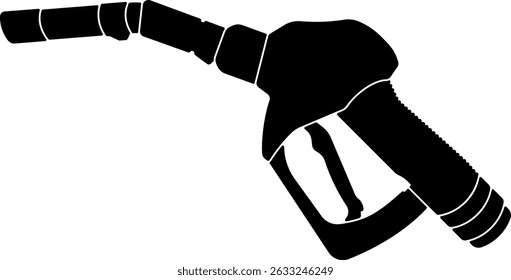Ícone preto do bocal de gás isolado no fundo branco. Silhueta minimalista da alça da bomba de combustível. Ilustração vetorial monocromática plana para posto de gasolina, indústria de combustível e transporte.