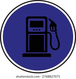 Black gas pump icon on blue