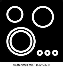 Black Gas stove icon isolated on white background. Cooktop sign. Hob with four circle burners.  Vector Illustration