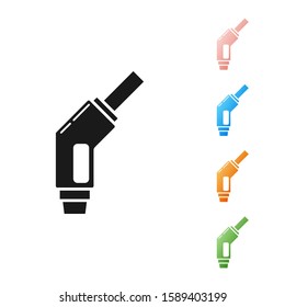 Black Gasoline pump nozzle icon isolated on white background. Fuel pump petrol station. Refuel service sign. Gas station icon. Set icons colorful. Vector Illustration