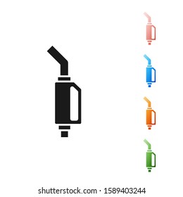 Black Gasoline pump nozzle icon isolated on white background. Fuel pump petrol station. Refuel service sign. Gas station icon. Set icons colorful. Vector Illustration