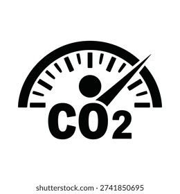 A black gauge displaying co2 indicating carbon dioxide levels or emissions