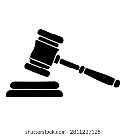 Black gavel hammer icon representing justice, law, and legal proceedings in a simple, minimalist style.