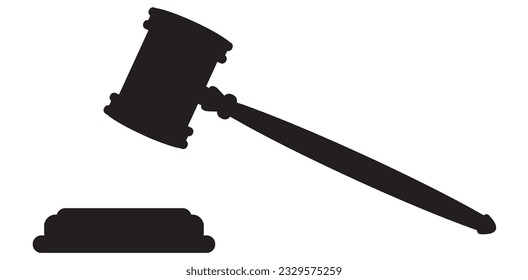 Black gavel hits stand. Auction bidding and court verdict tool with lawyers verdict and vector business bids