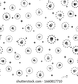 Black GDPR - General data protection regulation icon isolated seamless pattern on white background. European Union symbol. Security, safety, protection, privacy concept.  Vector Illustration
