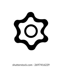 Icono de engranaje o engranaje negro con un centro circular, que simboliza la mecánica o la tecnología