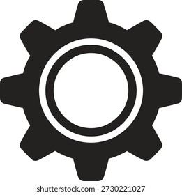A black gear or cogwheel icon, representing settings, options, mechanics, or engineering.