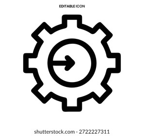 A black gear icon with an arrow pointing right, representing process and forward motion.