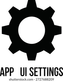 Un icono de engranaje negro se centra en un fondo blanco. Debajo del engranaje, las palabras "CONFIGURACIONES de interfaz de usuario APP" se muestran en negritas mayúsculas negras.
