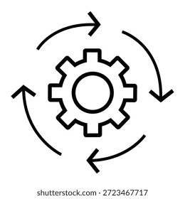 Icono de engranaje negro con flechas circulares