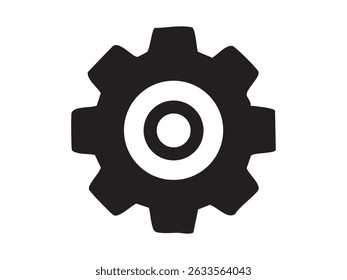 Black gear icon in flat style, isolated on white background, vector illustration. Concept of settings, technology, mechanical system, process automation, engineering design element.